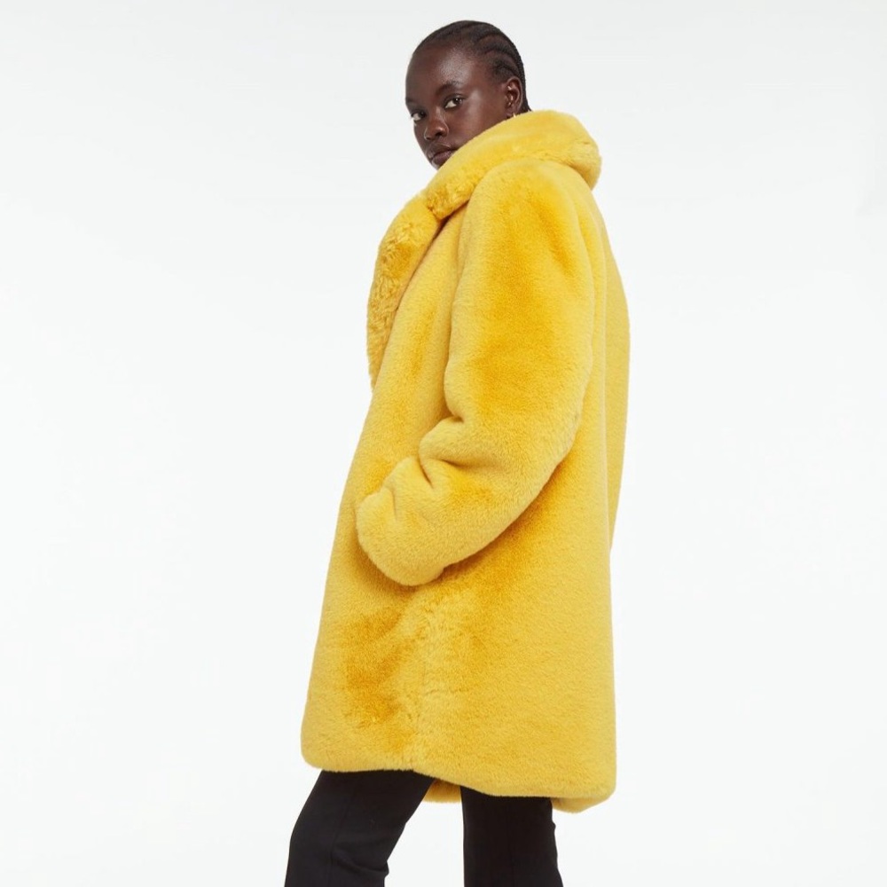 Apparis Lemon Yellow Teddy Faux Fur Coat